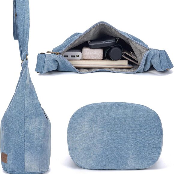 Women Hippie Crossbody Bag - Top Zip Large Capacity Canvas Sling Bag - Jacquard - Picture 5 of 6